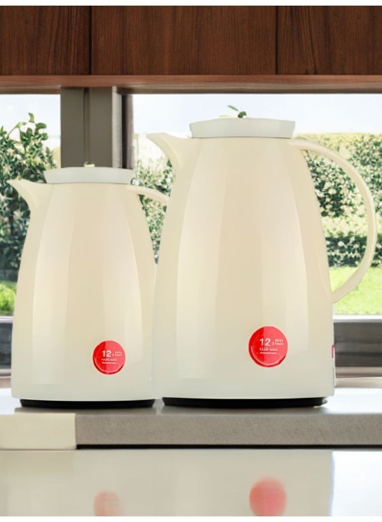 باصرة طقم ترامس شاي باصرة بيج لامع قطعتين بحجم 0.5 - 1 لتر - Image 1