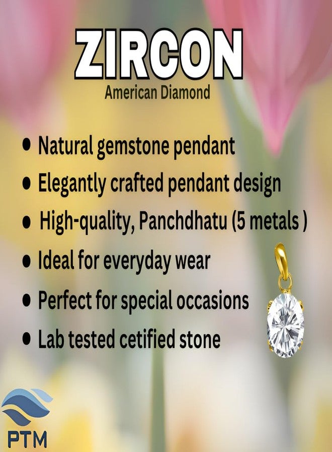 Ptm American Diamond/Zircon 8.25 Ratti or 7.5 Carat Certified Astrological Gemstone Panchdhatu/5 Metals 22k Gold Plated pendant for Men & Women -nvdhp1825 - Image 3