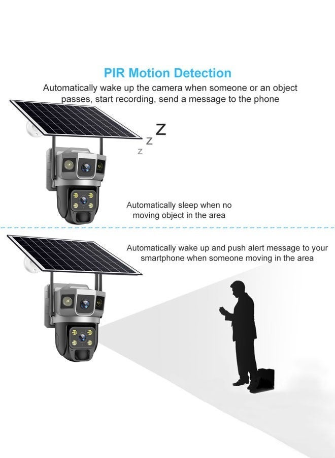 3-Screen Dual-Lens 360° 4G Wireless Security Camera with Solar Power, Night Vision, Dual-Light Source, Mobile Remote Monitoring for Indoor & Outdoor Home and Office Surveillance - Image 5