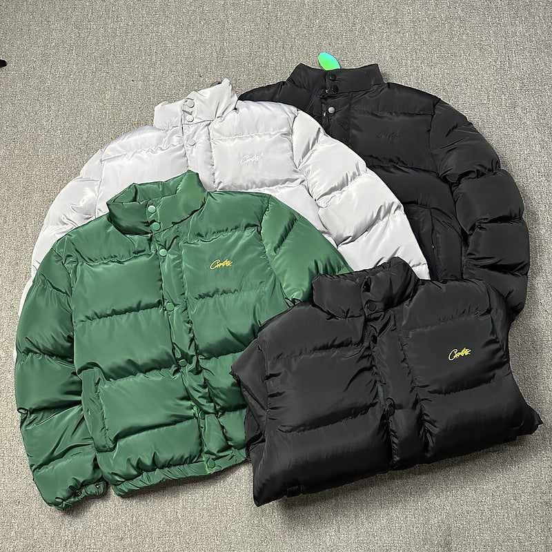 High Street American-Style Stand-Up Collar Cotton Jacket For Men And Women, Winter Hip-Hop Embroidered Letter Cotton Coat - Image 2