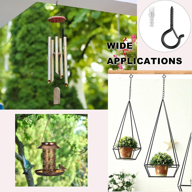 PlusRoc 60 Pack Christmas Light Hooks for Outdoor Seasonal Lighting Clips, Outdoor Eye Hook Q-Hanger Screw in Hooks for Hanging, 2.2 Inch Black Cup Hook, Patio Wall Wood Ceiling Deck Fence Mount - Image 5