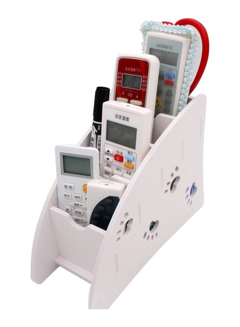 TPGP White Remote Control Holder Caddy Organizer Plastic-Wood TV/Fan - Image 1