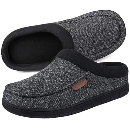 ULTRAIDEAS Men's House Slippers, Indoor Outdoor House Shoes with Non-slip Rubber Sole, Summer Breathable Cotton Blend & Winter Warm Fuzzy Moccasin Slippers, Machine Washable Memory Foam, Gift for Father(Black/Gray, 10.5) - Image 1