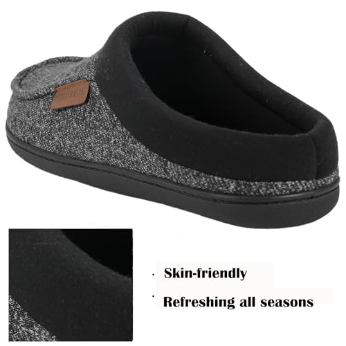 ULTRAIDEAS Men's House Slippers, Indoor Outdoor House Shoes with Non-slip Rubber Sole, Summer Breathable Cotton Blend & Winter Warm Fuzzy Moccasin Slippers, Machine Washable Memory Foam, Gift for Father(Black/Gray, 10.5) - Image 5