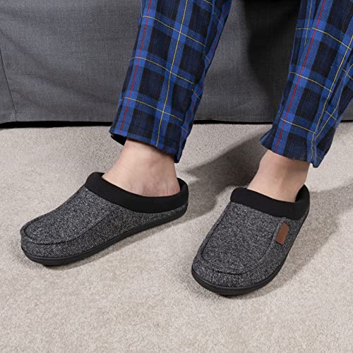 ULTRAIDEAS Men's House Slippers, Indoor Outdoor House Shoes with Non-slip Rubber Sole, Summer Breathable Cotton Blend & Winter Warm Fuzzy Moccasin Slippers, Machine Washable Memory Foam, Gift for Father(Black/Gray, 10.5) - Image 2