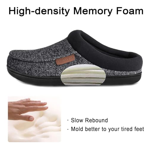 ULTRAIDEAS Men's House Slippers, Indoor Outdoor House Shoes with Non-slip Rubber Sole, Summer Breathable Cotton Blend & Winter Warm Fuzzy Moccasin Slippers, Machine Washable Memory Foam, Gift for Father(Black/Gray, 10.5) - Image 3