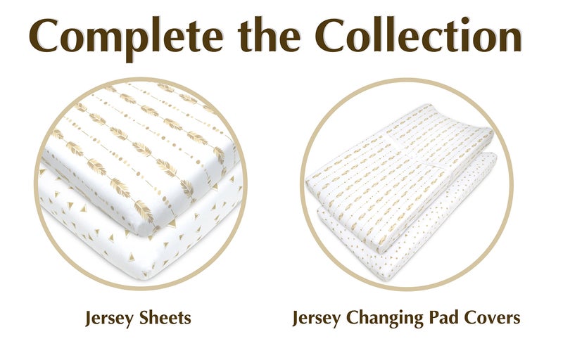 American Baby Company Printed 100% Cotton Knit Fitted Contoured Changing Table Pad Cover - Compatible with Mika Micky Bassinet, Taupe Feathers, for Boys and Girls - Image 2