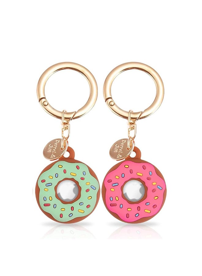O Ozone O Ozone 2 Pack Silicone AirTag Case with Keychain |Cute Donut Design Protective Holder with Anti-Lost Clip, Anti-Drop Scratch-Resistant AirTag Accessories for Kids, Pets, Backpacks, Luggage- Pink & Green  - Image 1