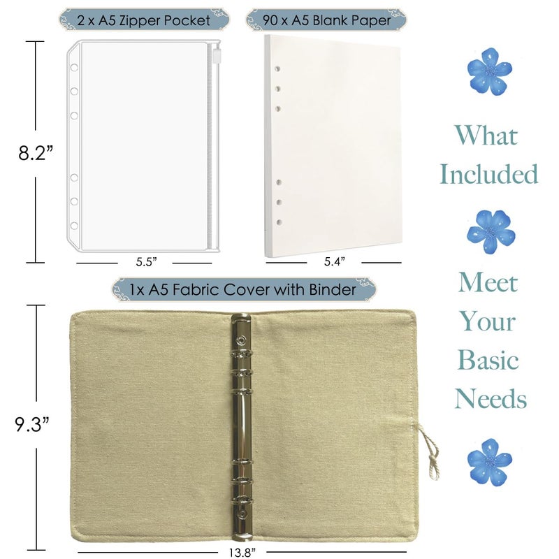 ipoul A5 Binder, 6 Ring Binder, Refillable Journal, Butterfly Notebook, Embroidered Journal, Budget Binder, 6"x8" Unlined Paper, Sketchbook, Travelers Journal, Butterfly Gifts, Planner Binder, White - Image 3
