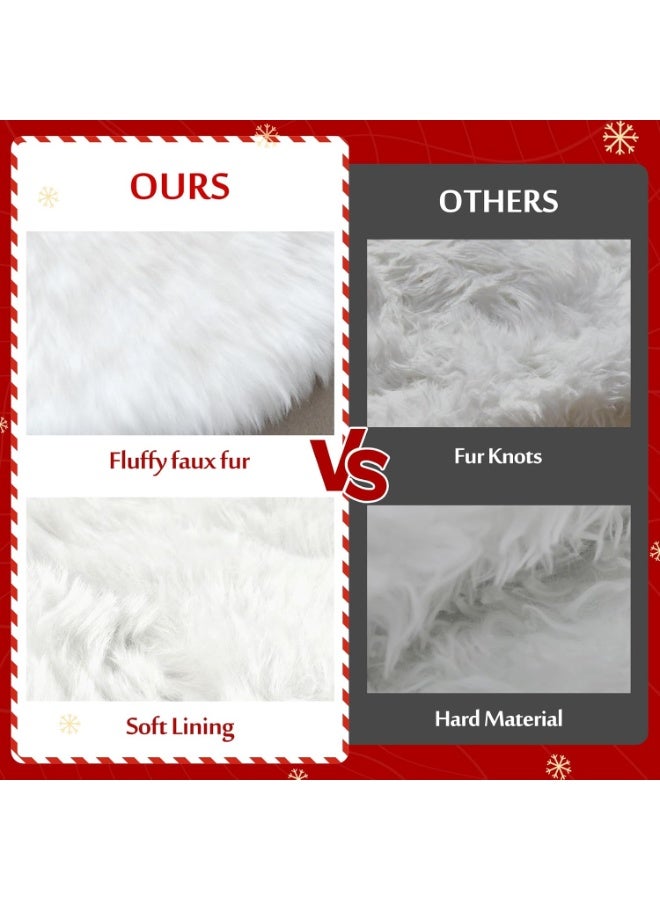 تنورة شجرة عيد الميلاد مادريجال 48 بوصة، زينة تنورة شجرة عيد الميلاد من الفرو الصناعي، تنورة بيضاء من القطيفة لحفلة عيد ميلاد سعيد، زينة شجرة عيد الميلاد - Image 5