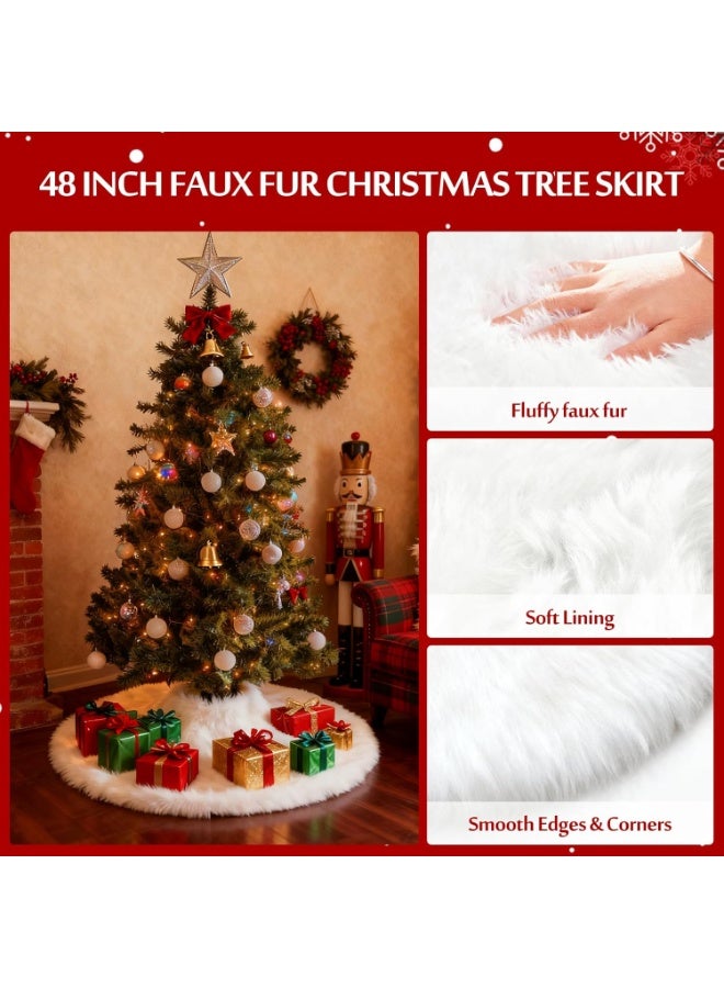 تنورة شجرة عيد الميلاد مادريجال 48 بوصة، زينة تنورة شجرة عيد الميلاد من الفرو الصناعي، تنورة بيضاء من القطيفة لحفلة عيد ميلاد سعيد، زينة شجرة عيد الميلاد - Image 4