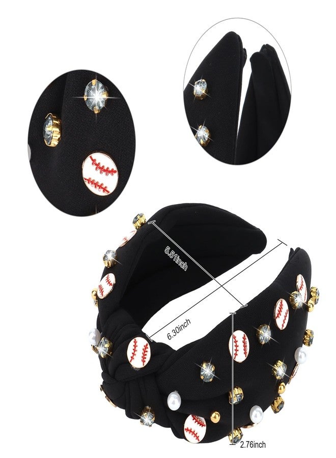 YARIEW Wide Knotted Jeweled Baseball Headband for Women Girls - Top Knot Sports Accessories for Game Day, Fan Mom, Halloween Gifts (Black) - Image 2