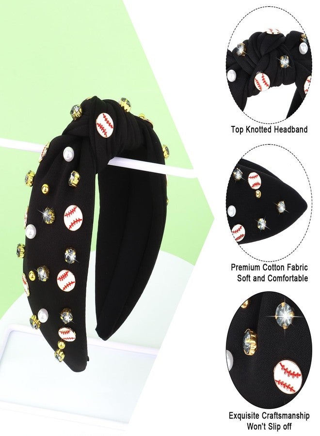 YARIEW Wide Knotted Jeweled Baseball Headband for Women Girls - Top Knot Sports Accessories for Game Day, Fan Mom, Halloween Gifts (Black) - Image 3
