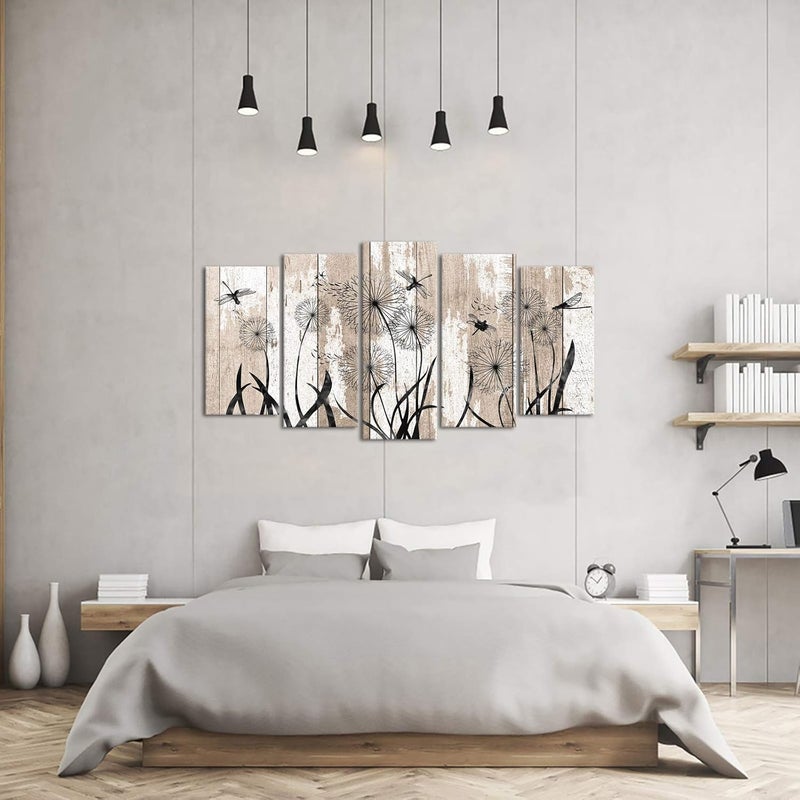 Welmeco 5-Piece Dragonfly and Dandelion Canvas Wall Art - Image 3
