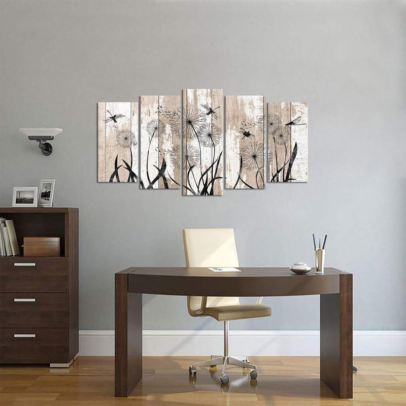 Welmeco 5-Piece Dragonfly and Dandelion Canvas Wall Art - Image 2