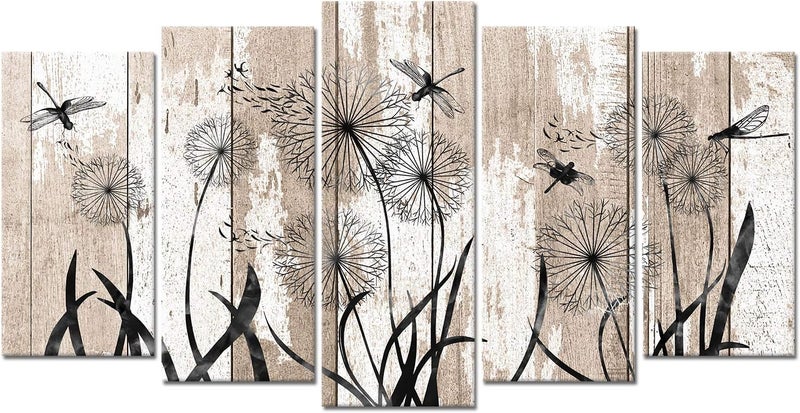 Welmeco 5-Piece Dragonfly and Dandelion Canvas Wall Art - Image 1