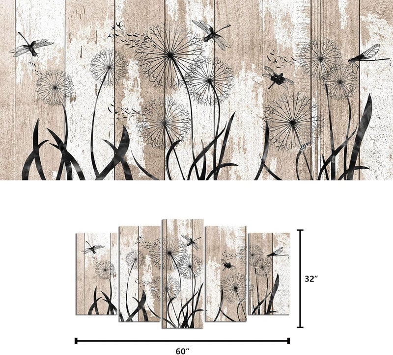 Welmeco 5-Piece Dragonfly and Dandelion Canvas Wall Art - Image 5