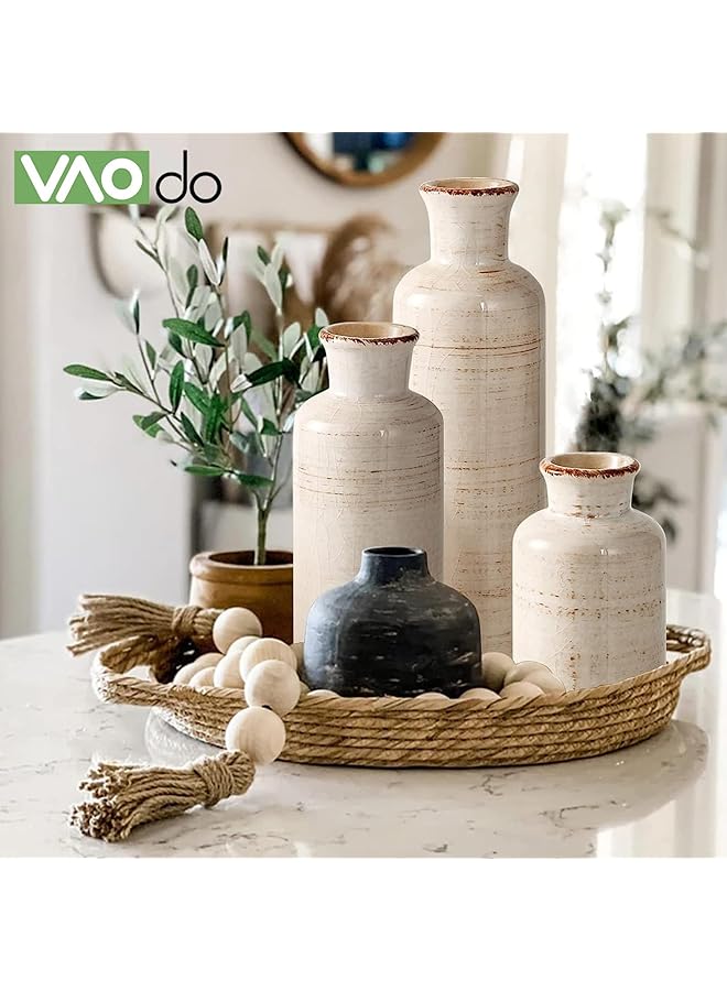 إيروريكس 3 قطع مزهرية ريترو أرز أبيض مزهرية سيراميك على الطراز البوهيمي مزرعة حديثة ديكور غرفة المعيشة المنزلية مناسبة لطاولات الطعام غرف النوم المكتب غرفة المعيشة الموقد الديكور المركزي - Image 2