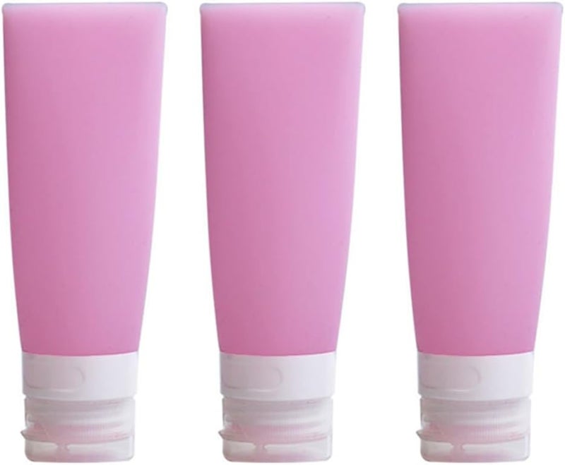 Elandy 3Pcs 80ml/2.7oz Empty Refillable Pink Silicon Squeeze Soft Tubes with Transparent Flip Cap Makeup Sample Dispense Tube Travel Packing Container Holder For Lotion Facial Cleaner Shampoo