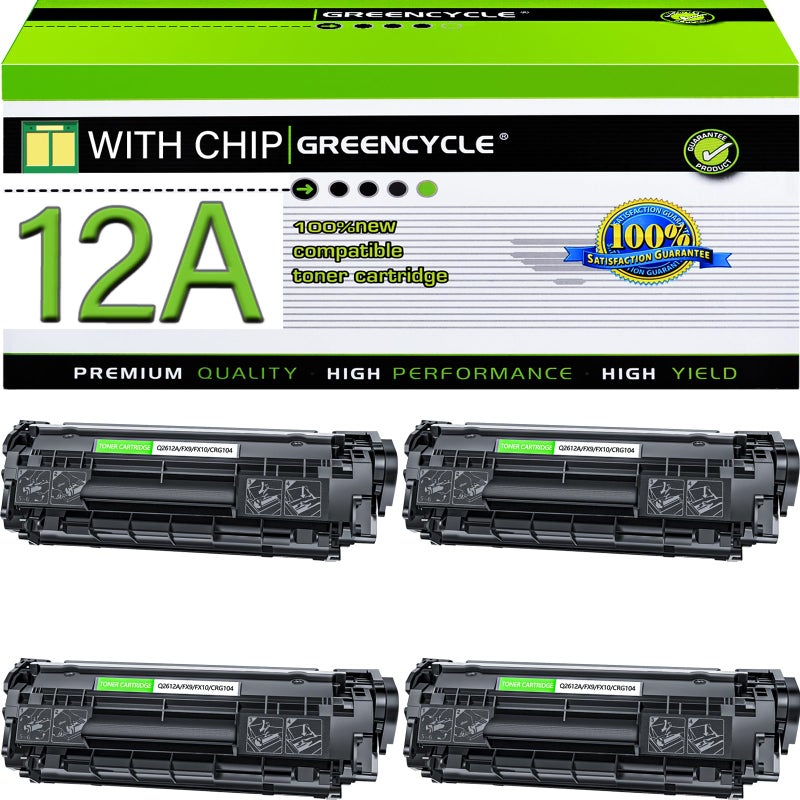 greencycle 12A Toner Cartridge Replacement Compatible for HP 12A Q2612A Black Laserjet 1020 1010 1012 1018 1022 1022N 3015 3030 3052 3055 M1005 M1319F Printer Black 4Pack