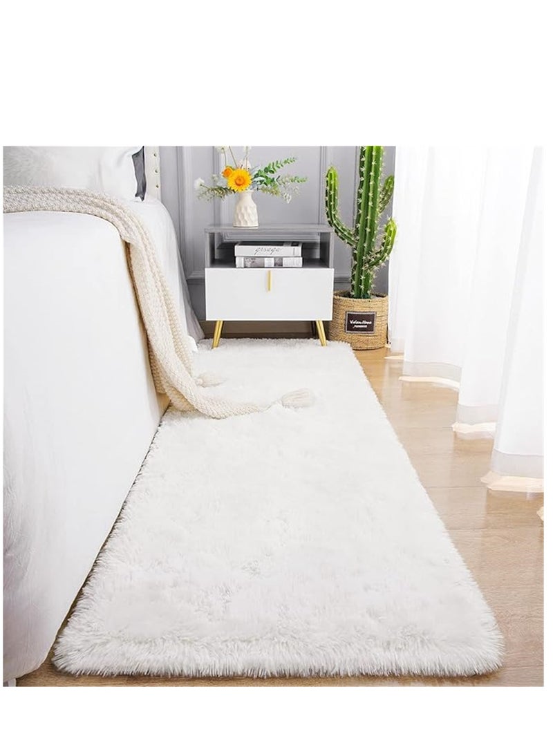 Soft Area Rugs, Living Room Modern Fluffy Carpet, Lndoor Large Area Rug Shag Shaggy Carpet Soft Plush Furry Bedside Anti Slip Mat, Machine Washable Area Rugs for Living Room Bedroom Kids Room Home Decor (White,60 x 180 cm)  - Image 1