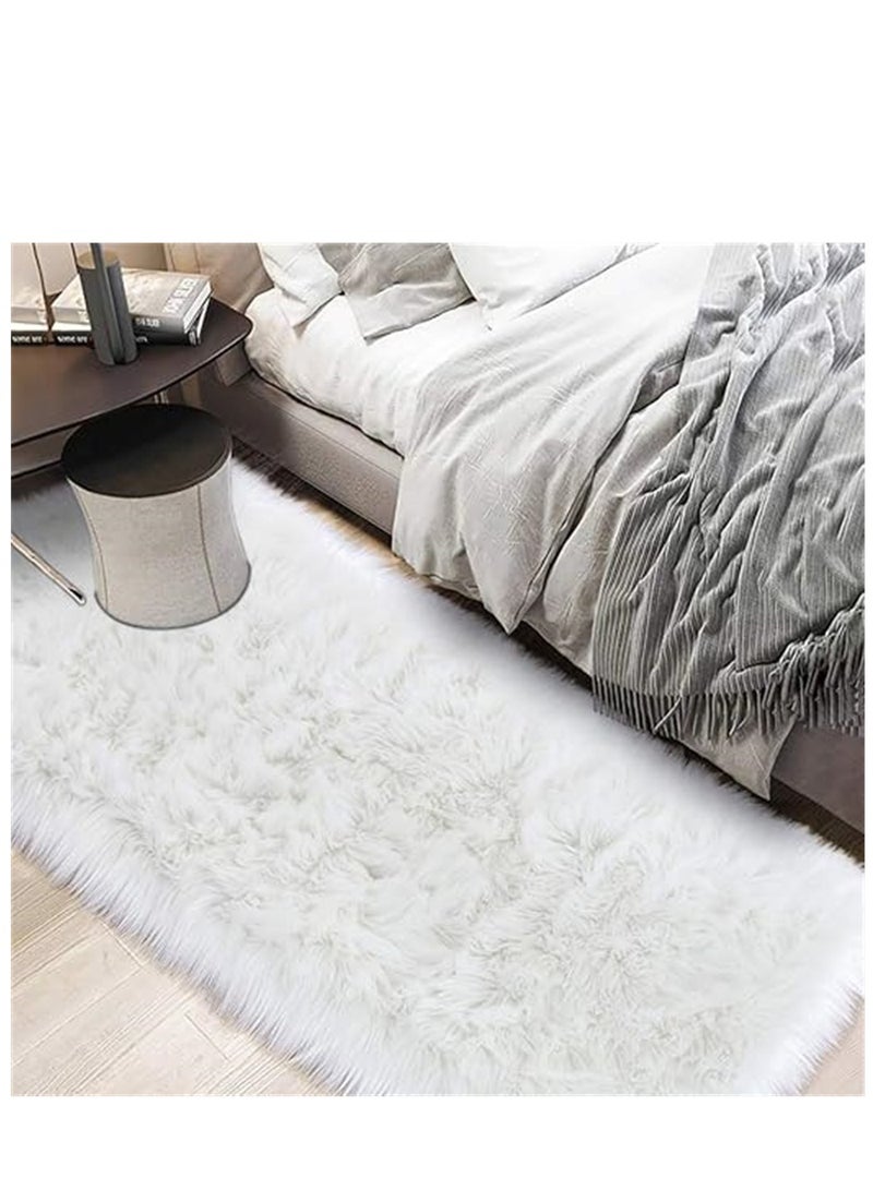 Soft Area Rugs, Living Room Modern Fluffy Carpet, Lndoor Large Area Rug Shag Shaggy Carpet Soft Plush Furry Bedside Anti Slip Mat, Machine Washable Area Rugs for Living Room Bedroom Kids Room Home Decor (White,60 x 180 cm)  - Image 2