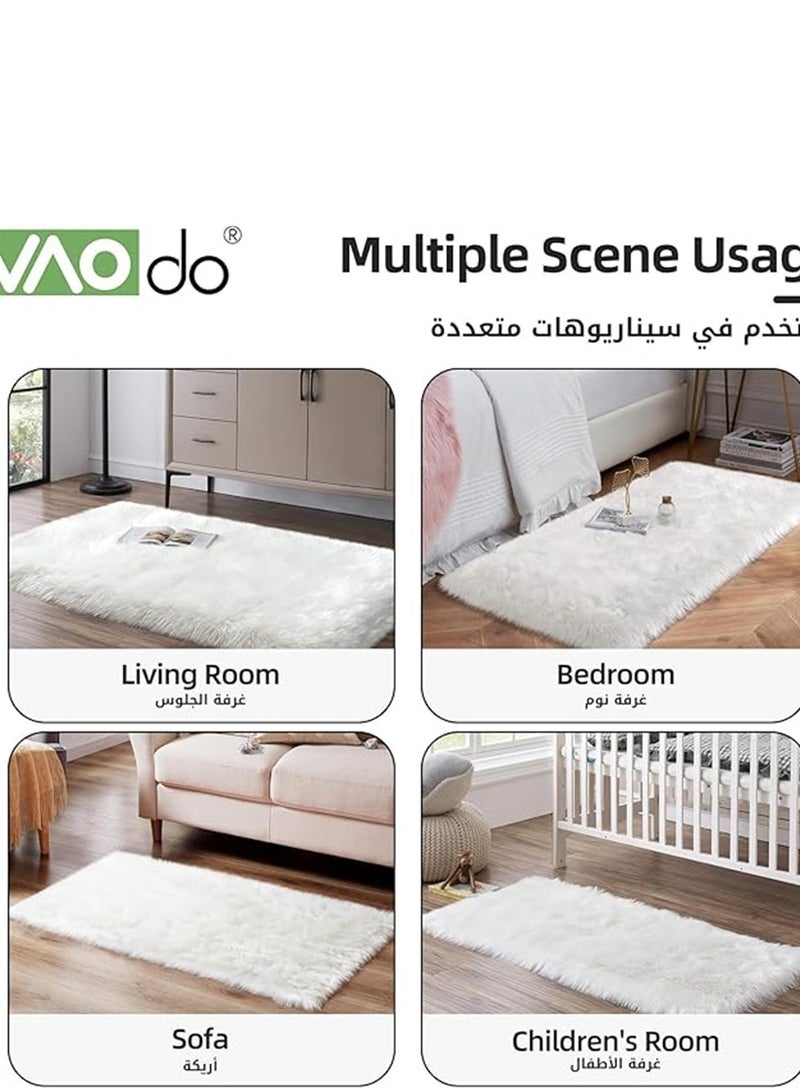 Soft Area Rugs, Living Room Modern Fluffy Carpet, Lndoor Large Area Rug Shag Shaggy Carpet Soft Plush Furry Bedside Anti Slip Mat, Machine Washable Area Rugs for Living Room Bedroom Kids Room Home Decor (White,60 x 180 cm)  - Image 3