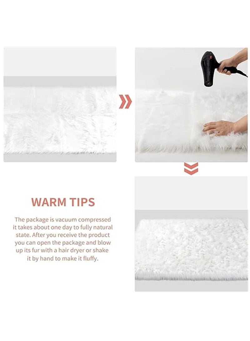 Soft Area Rugs, Living Room Modern Fluffy Carpet, Lndoor Large Area Rug Shag Shaggy Carpet Soft Plush Furry Bedside Anti Slip Mat, Machine Washable Area Rugs for Living Room Bedroom Kids Room Home Decor (White,60 x 180 cm)  - Image 5