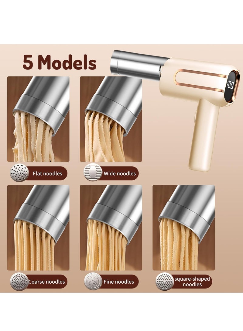 general صانع المعكرونة الكهربائي المحمول، 5 في 1 صانع نودلز بدون سلك مع مؤشر الطاقة، آلة معكرونة محمولة من الفولاذ المقاوم للصدأ، لصنع المعكرونة المنزلية، بيج - Image 3