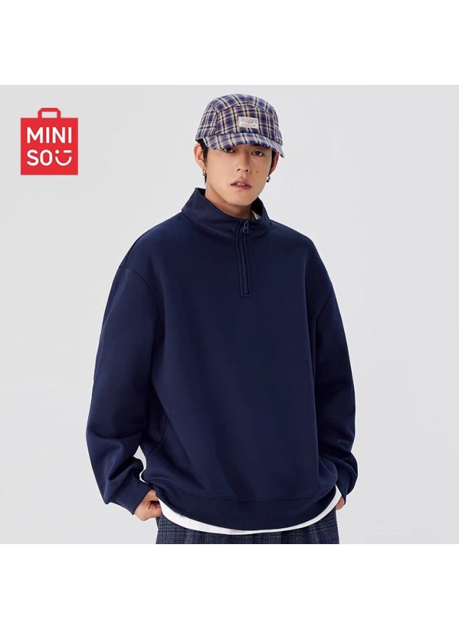 Miniso Miniso Half Zip Hoodie Men's Heavyweight Stiff Autumn New Men's Fashion Brand Stand-up Collar Loose Jacket Navy Blue M  - Image 1