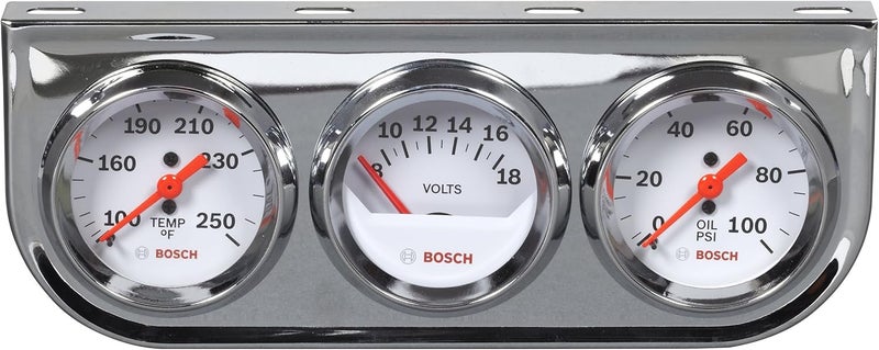 BOSCH SP0F000046 Style Line 2" Triple Gauge Kit (White Dial Face, Chrome Bezel) - Image 1