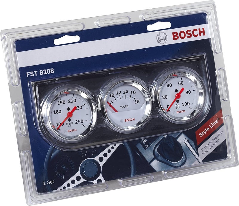 BOSCH SP0F000046 Style Line 2" Triple Gauge Kit (White Dial Face, Chrome Bezel) - Image 3