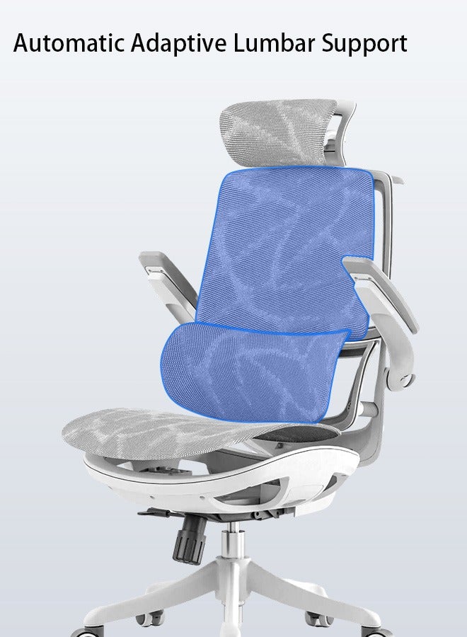 SIHOO SIHOO M59AS-M101 Ergonomic Office Chair, Breathable Mesh Desk Chair with Dual Back Design, Clothes Rack and Flip-up Arms, Swivel Task Chair, Adjustable Height Gaming Chair(Grey) - Image 5
