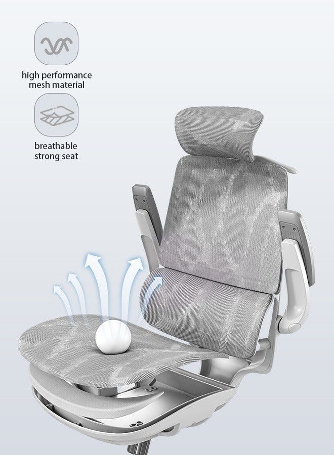 SIHOO SIHOO M59AS-M101 Ergonomic Office Chair, Breathable Mesh Desk Chair with Dual Back Design, Clothes Rack and Flip-up Arms, Swivel Task Chair, Adjustable Height Gaming Chair(Grey) - Image 4