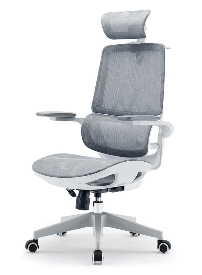 SIHOO SIHOO M59AS-M101 Ergonomic Office Chair, Breathable Mesh Desk Chair with Dual Back Design, Clothes Rack and Flip-up Arms, Swivel Task Chair, Adjustable Height Gaming Chair(Grey) - Image 1