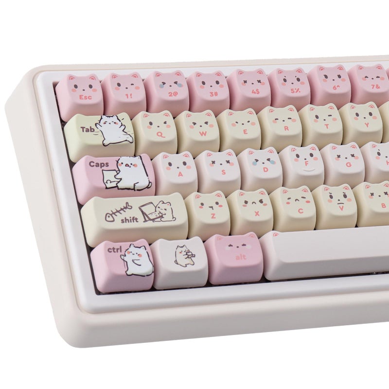 TYRIXKI PBT Keycaps 145 Keys Cute Keycap Dye-Sublimation Lazy Cat Keycaps Mao Profile Custom Keycap for Cherry Gateron MX Swithes Mechanical Gaming Keyboards - Image 1