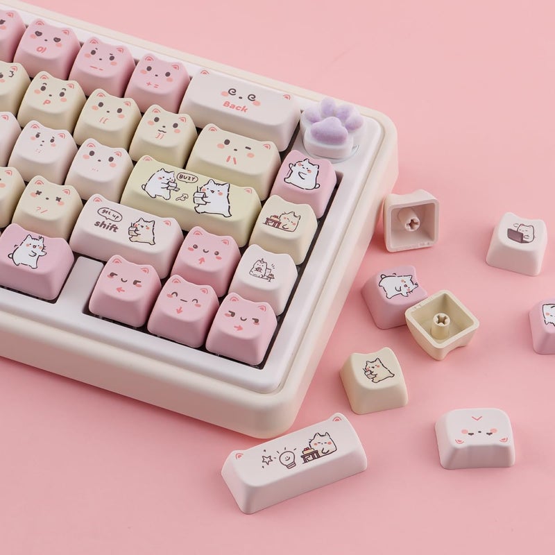 TYRIXKI PBT Keycaps 145 Keys Cute Keycap Dye-Sublimation Lazy Cat Keycaps Mao Profile Custom Keycap for Cherry Gateron MX Swithes Mechanical Gaming Keyboards - Image 4
