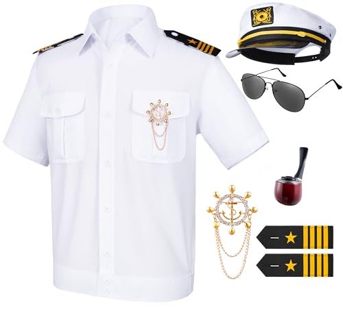 TOGROP 6PCS Men's Yacht Captain Sailor Costume Adult Shirt Hat Accessories Set Party Cosplay Large White - Image 3
