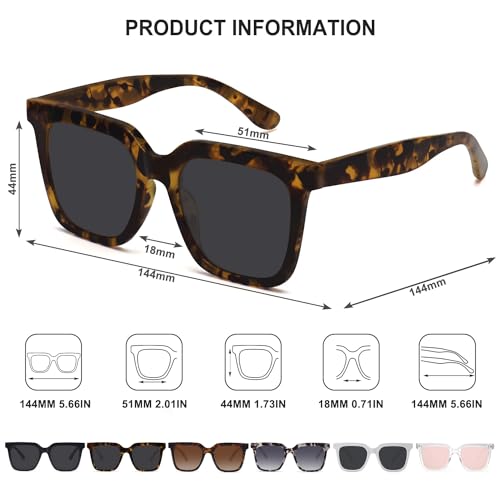 Fozono Large Square Sunglasses Trendy Polarized Sunglasses for Women Men Classic Retro Style UV400 Protection Leopard - Image 5