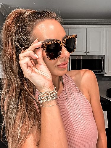 Fozono Large Square Sunglasses Trendy Polarized Sunglasses for Women Men Classic Retro Style UV400 Protection Leopard - Image 2