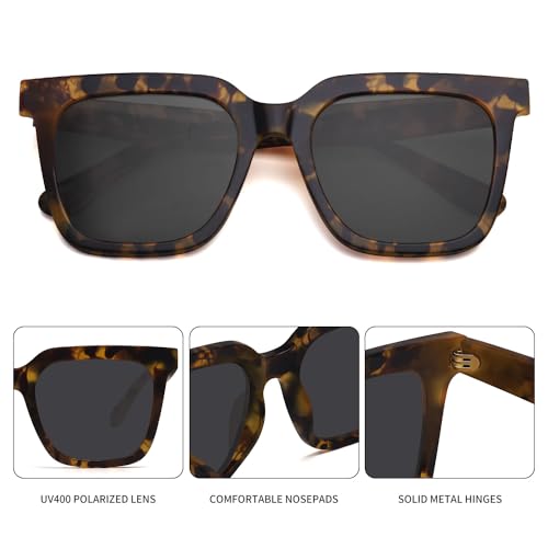 Fozono Large Square Sunglasses Trendy Polarized Sunglasses for Women Men Classic Retro Style UV400 Protection Leopard - Image 4