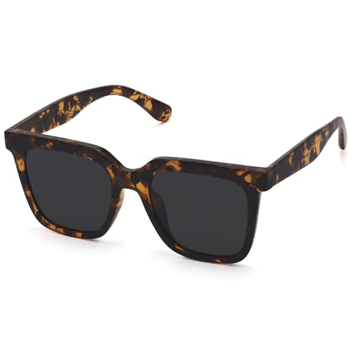 Fozono Large Square Sunglasses Trendy Polarized Sunglasses for Women Men Classic Retro Style UV400 Protection Leopard - Image 1