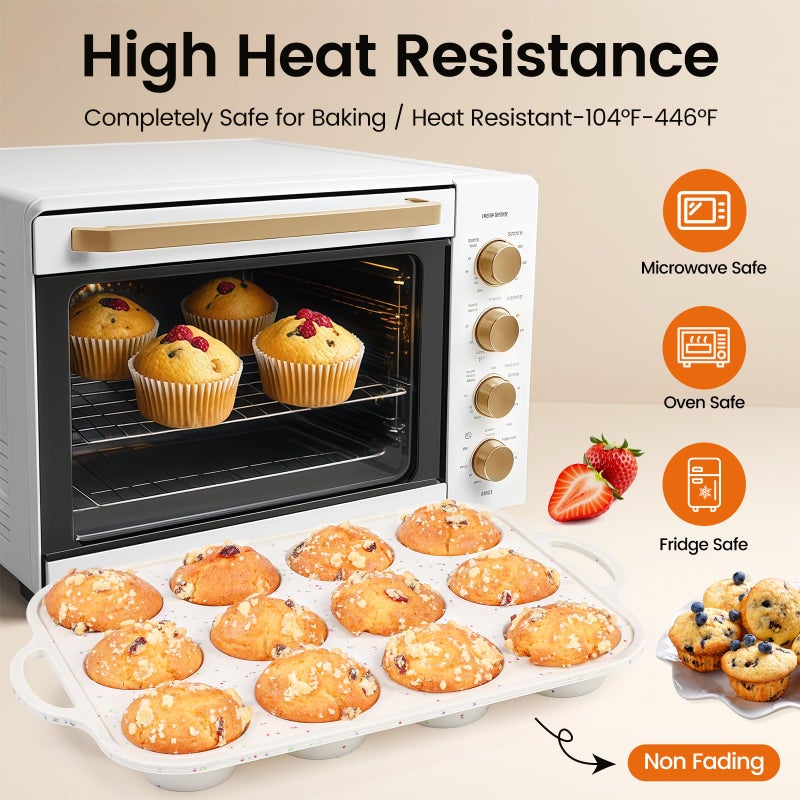 Fimary Silicone Muffin Pans for Baking 2 Pack, 2.8 Inch with Metal Reinforced Frame, Regular Size Nonstick Silicone Cupcake Pan 12 Cups for Baking Homemade Muffins, Cupcakes, Dishwasher Safe BPA Free - Image 5