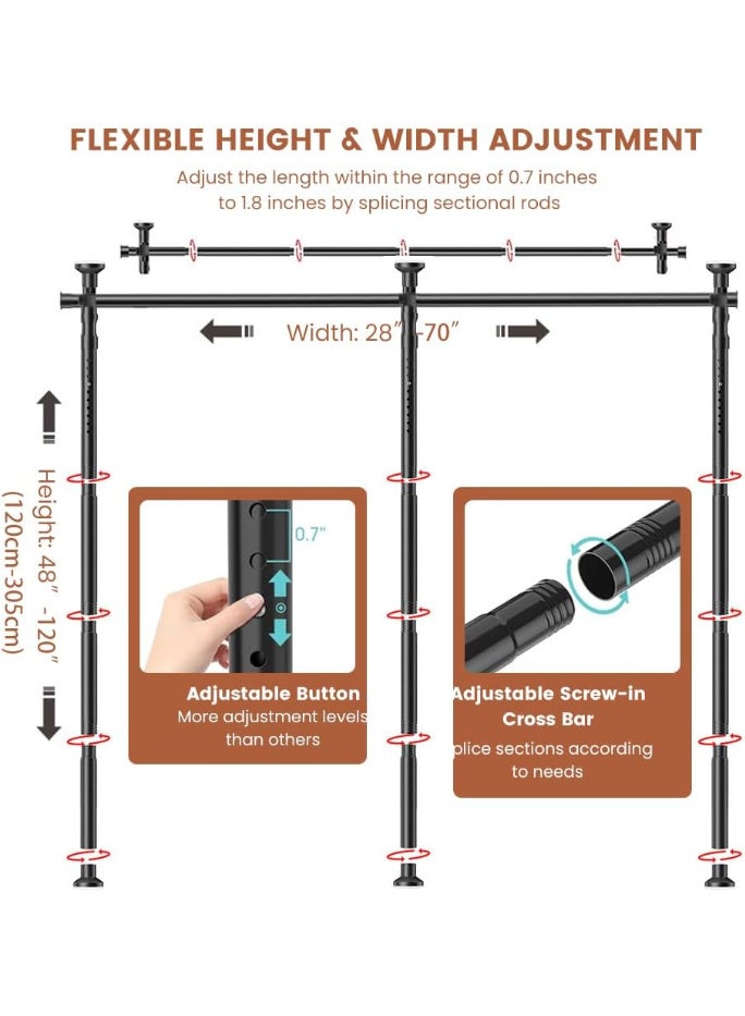جُودِيَّة عمود ستارة فاصل للغرف، فاصل غرفة بدون حفر لتقسيم المساحة، قابل للتعديل من 4-10 قدم (ارتفاع) و28-70 بوصة (عرض)، حاجز مؤقت قوي من الأرض حتى السقف بعامود ضغط، 3 أعمدة عمودية و2 أفقية - Image 3