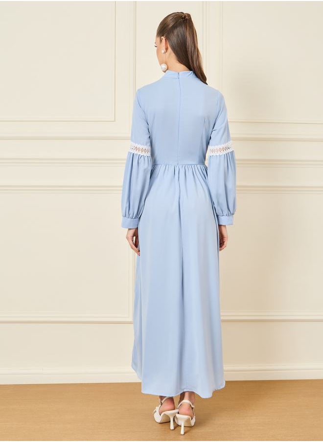 Styli - Lace Detail High Neck A-Line Maxi Dress - Image 1