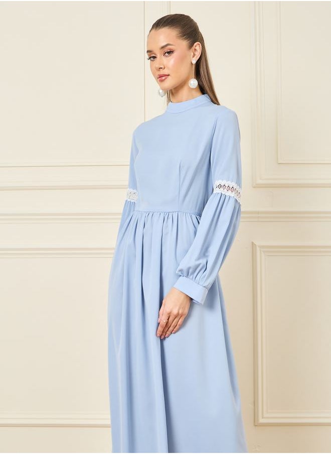 Styli - Lace Detail High Neck A-Line Maxi Dress - Image 1