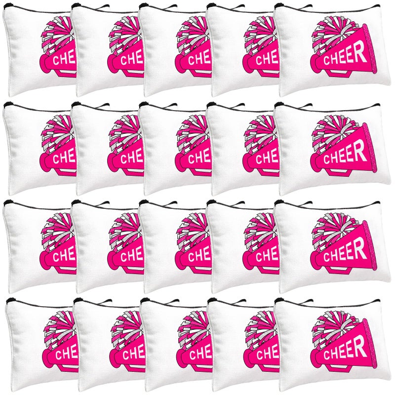 Cosblank 20 Pcs Cheer Makeup Bag Cheer Teams Senior Night Gifts Canvas Makeup Case Cheerleader Teams Gifts Zipper Pouch for Cheerleading Teammates Party SuppliesPink - Image 2