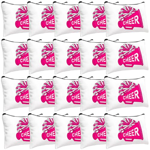 Cosblank 20 Pcs Cheer Makeup Bag Cheer Teams Senior Night Gifts Canvas Makeup Case Cheerleader Teams Gifts Zipper Pouch for Cheerleading Teammates Party SuppliesPink - Image 1