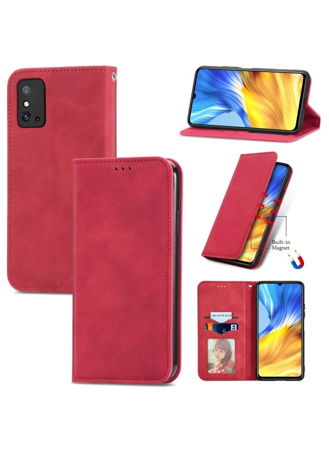 HuHa Case Cover For Honor X10 Max 5G Retro Skin Feel Magnetic Horizontal Flip Leather Phone Case Red 