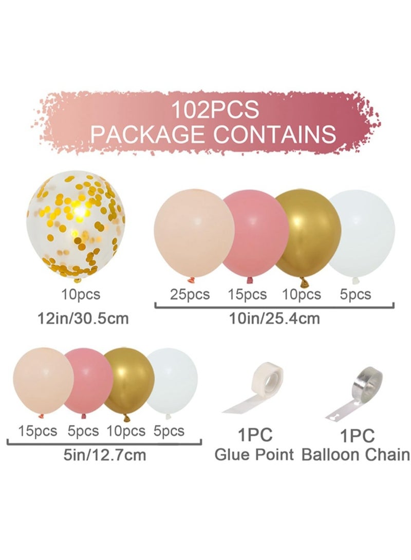 Rose Gold Balloon Arch Kit, 102pcs Retro Pink, White, and Gold Balloon Garland with Gold Confetti Balloons for Girls' Birthday, Wedding, Baby Shower, Bridal Shower Party Decorations - Image 2